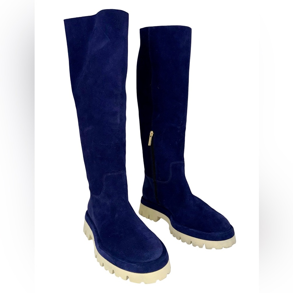 VALENTINA RANGONI KNEE HIGH BOOTS IN NAVY BLUE SUEDE